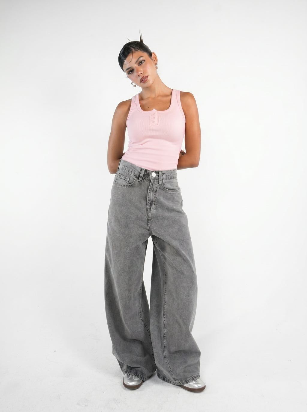 Washed grey baggy denim