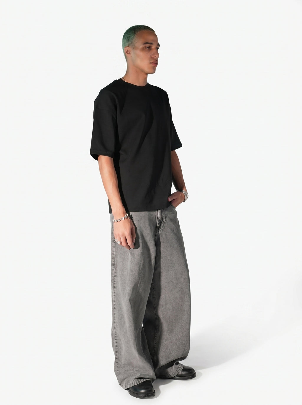 Washed grey baggy denim
