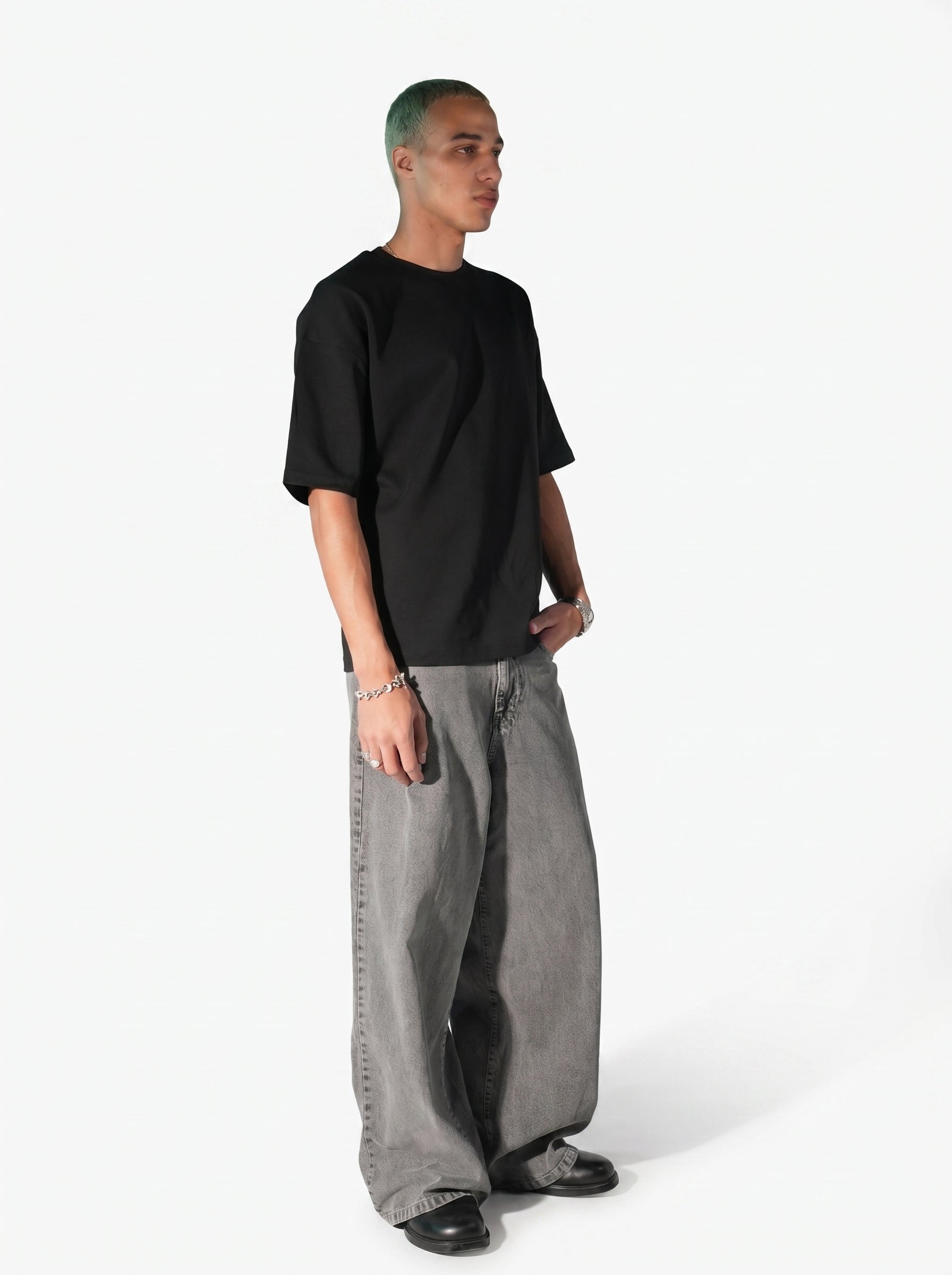 Washed grey baggy denim
