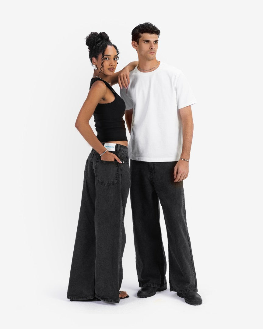 Washed black baggy denim