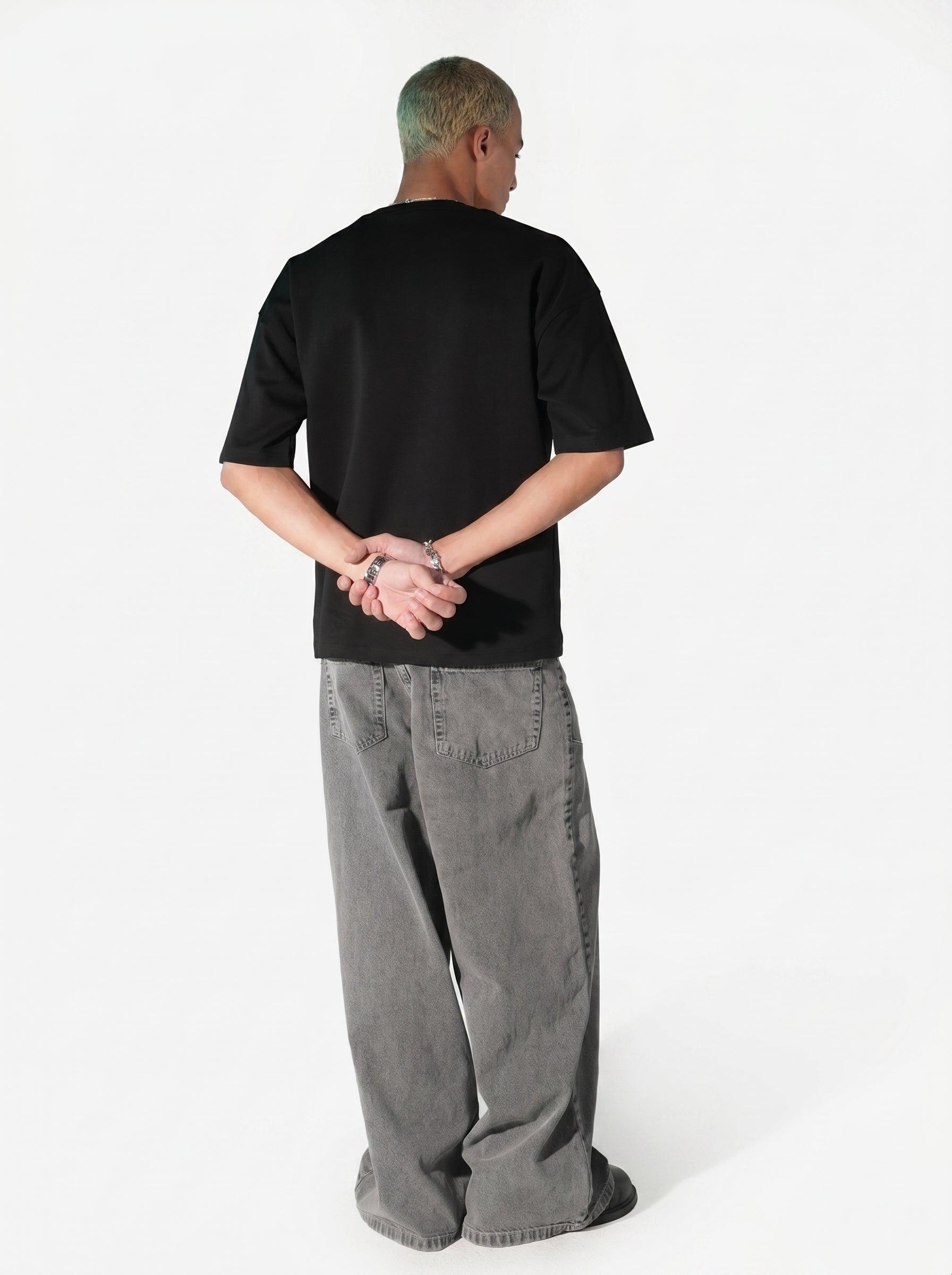 Washed grey baggy denim