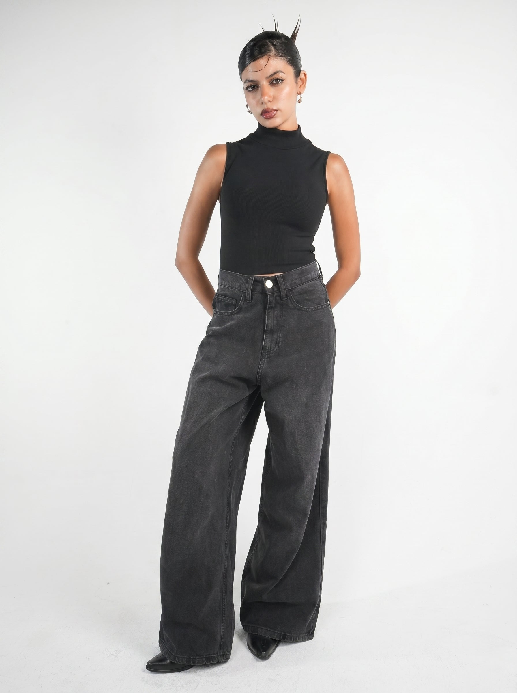 Washed black baggy denim