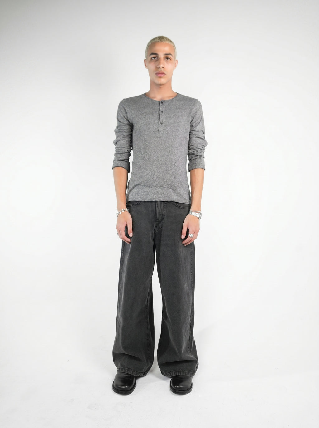 Washed black baggy denim