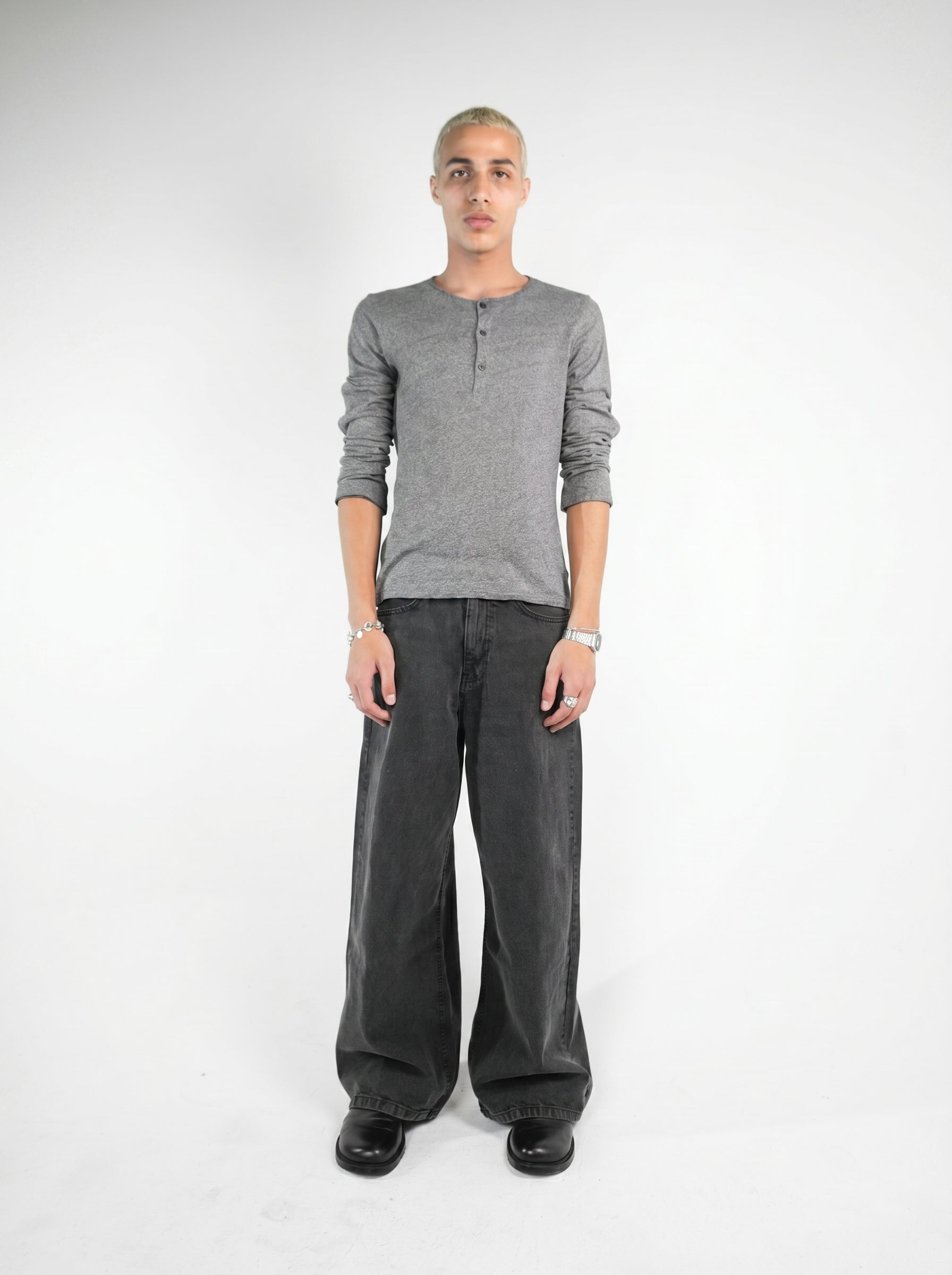 Washed black baggy denim