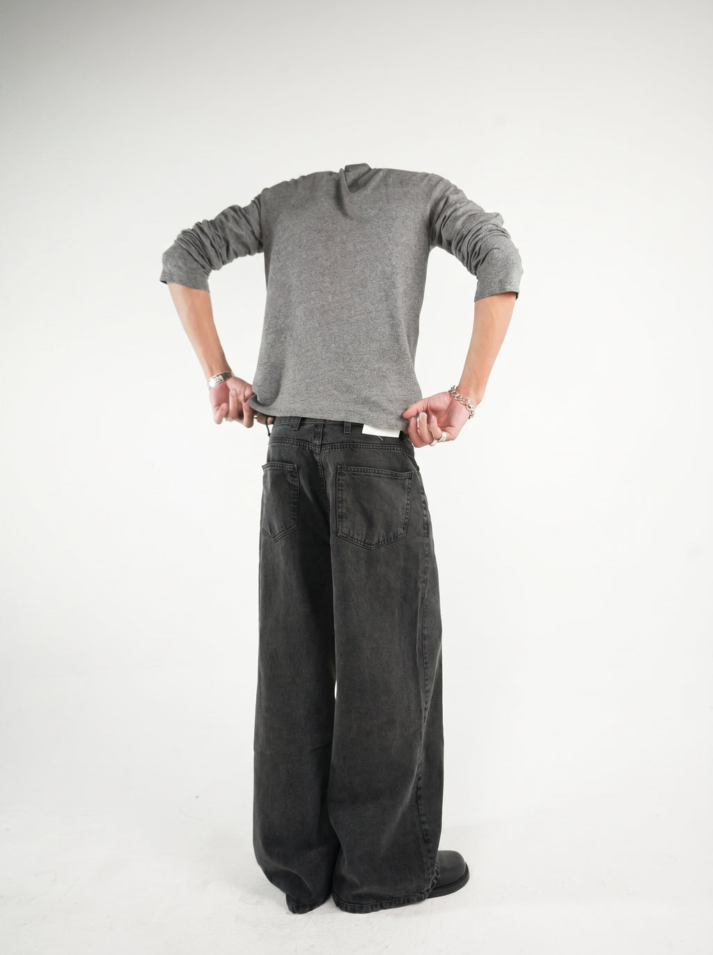 Washed black baggy denim