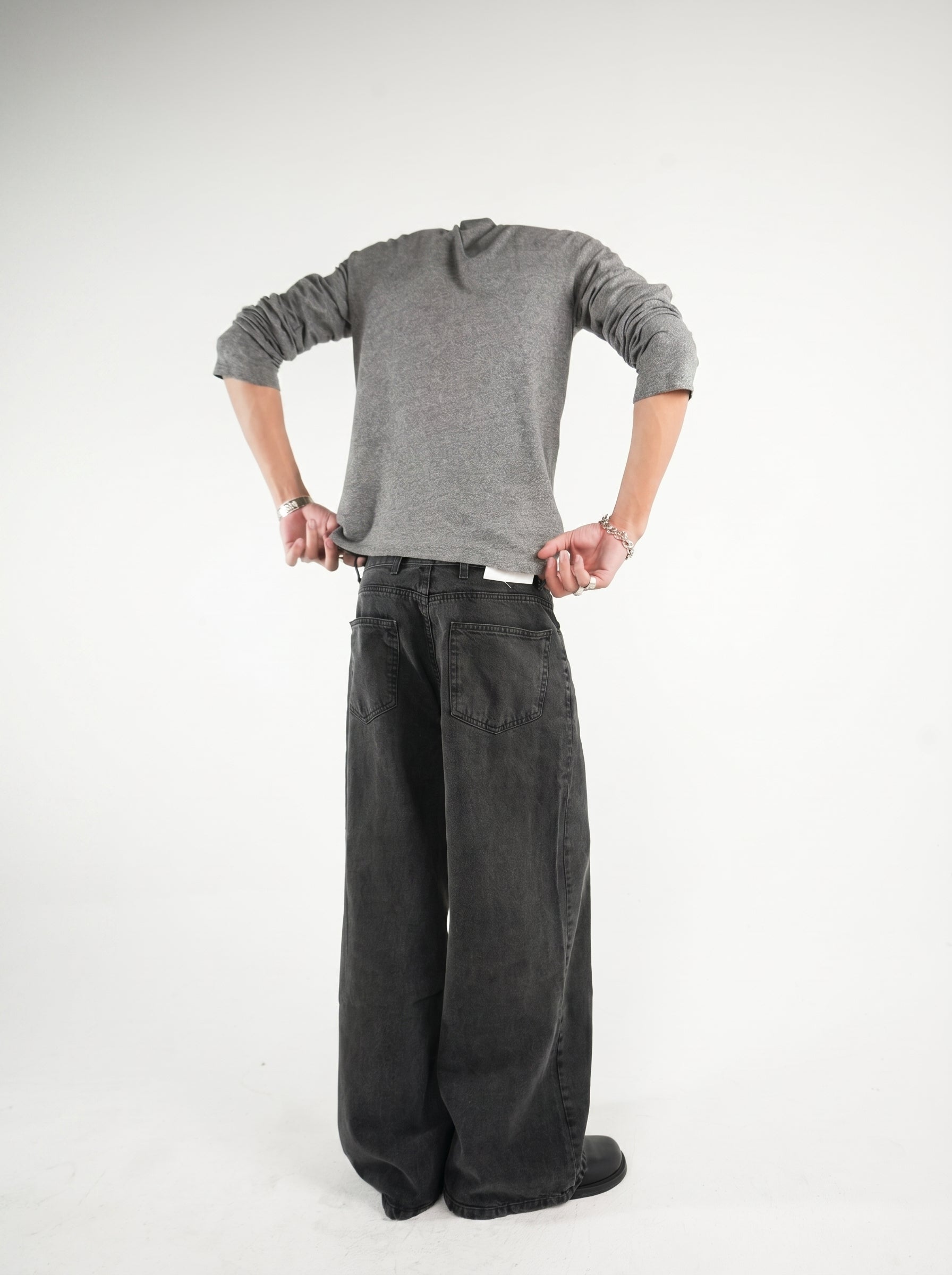 Washed black baggy denim