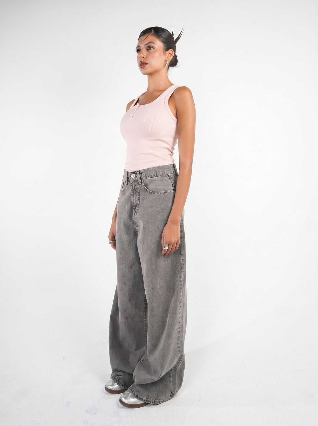 Washed grey baggy denim