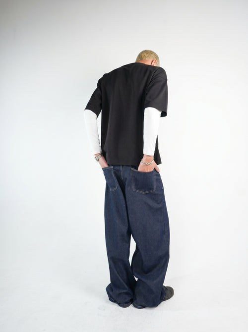 Raw blue baggy denim