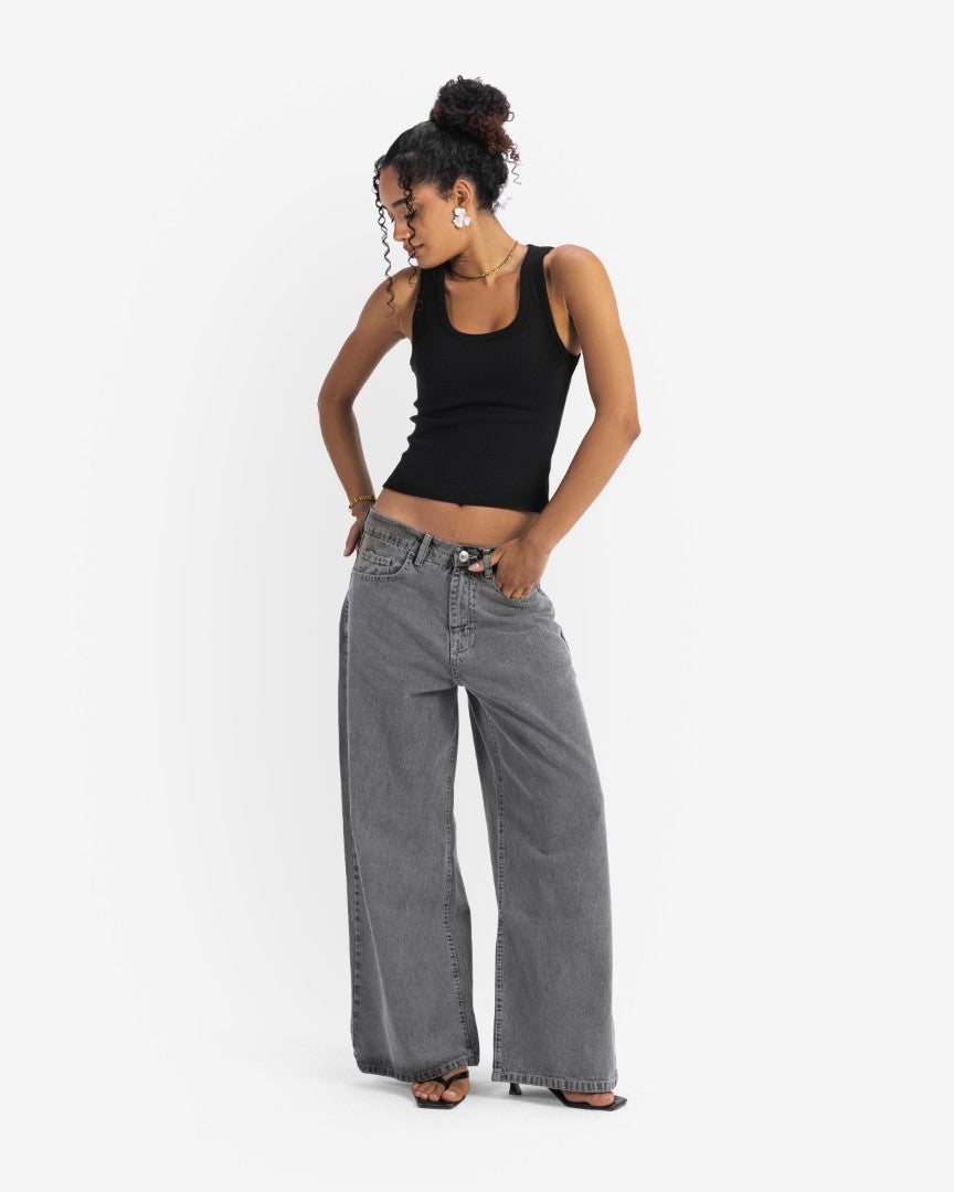 Washed grey baggy denim