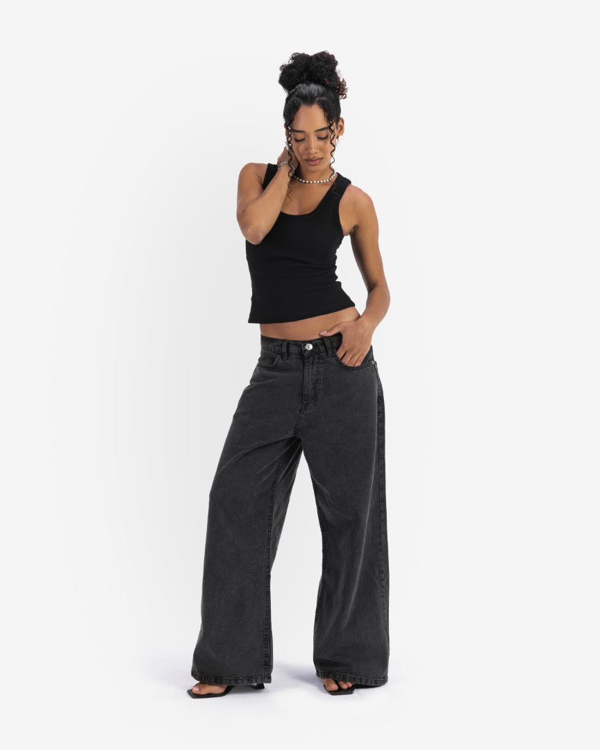 Washed black baggy denim