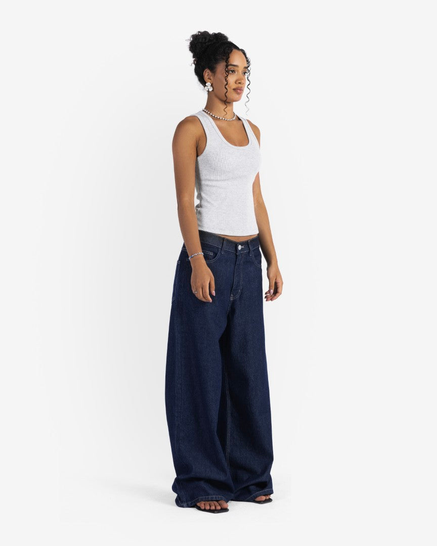 Raw blue baggy denim
