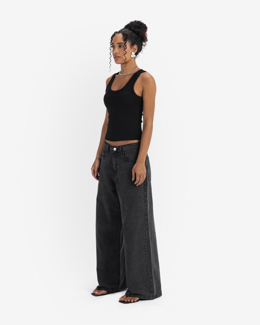 Washed black baggy denim