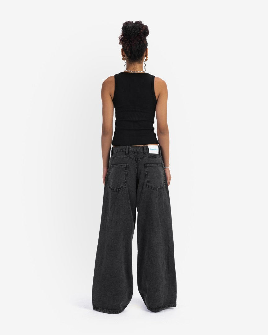Washed black baggy denim