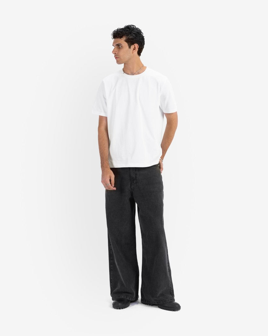 Washed black baggy denim