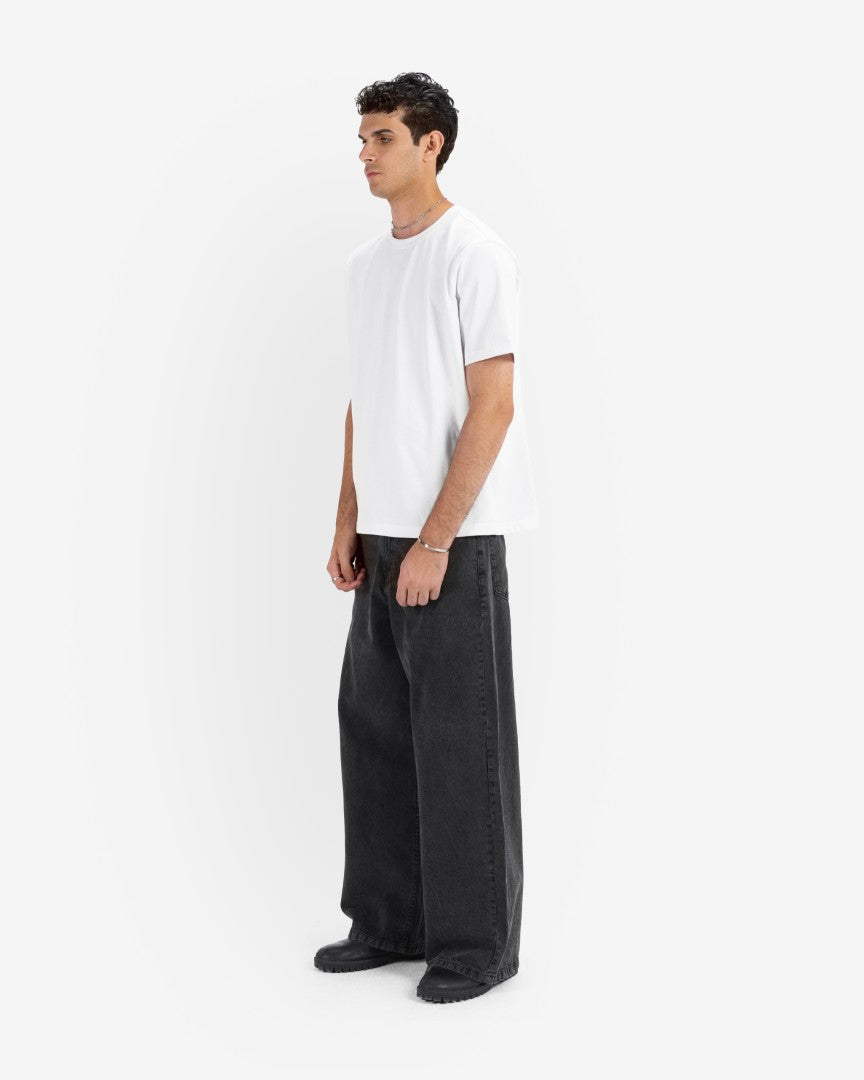 Washed black baggy denim